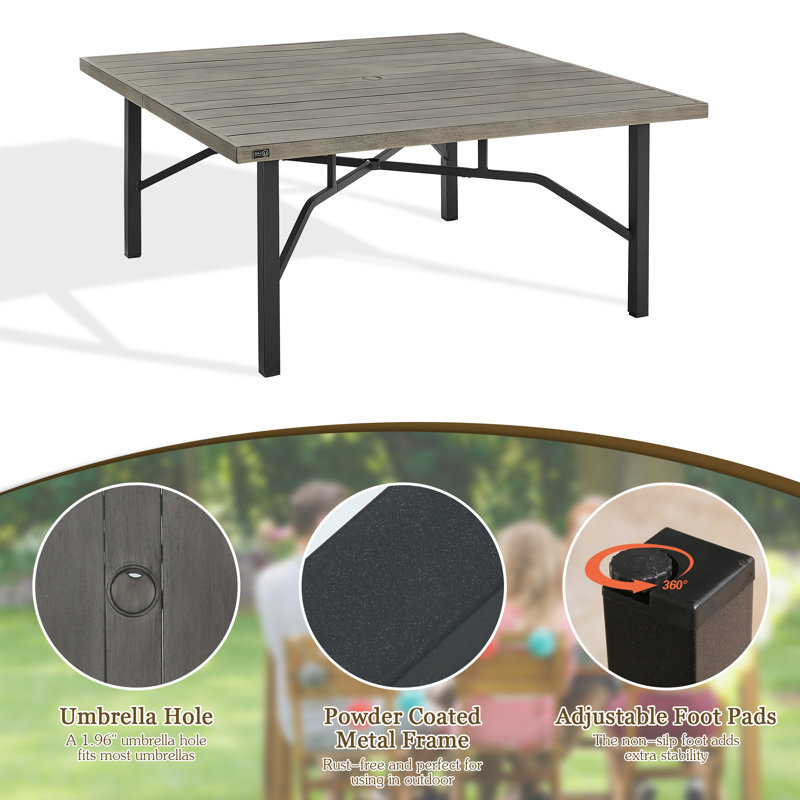 Wade Logan® Patio Aluminum 8 Person Square Dining Table with Umbrella